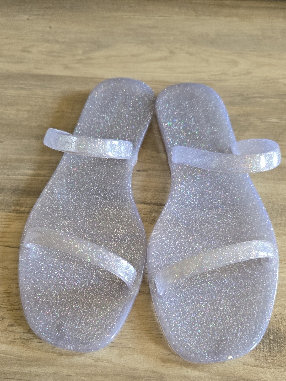 Clear Holo Glitter Double-Strap Women’s Slide Sandals